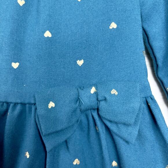 Carters Gold Foil Heart Dress Blue Fit & Flare Bow Toddler Girl 18M 18 Months - Picture 3 of 7